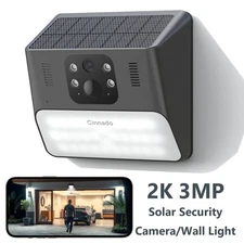 Cinnado Solar Security Camera Wall Light Wireless Outdoor 2K 3MP Human Detection