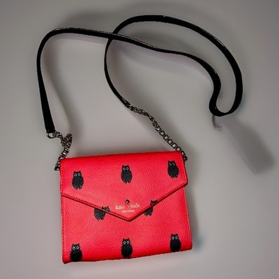 Kate Spade New York Coated Canvas Owl Print Mini Crossbody Bag - RARE Red combo