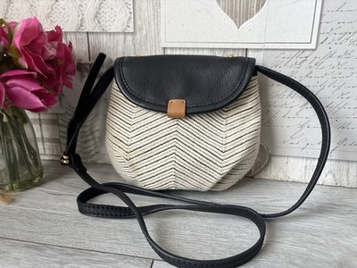 UGG Australia Canvas und schwarzes Leder kleine Crossbody Schultertasche