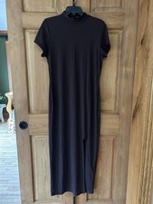 Fashion Nova Women’s 1X Brown Ribbed Bodycon Midi Dress Mock Neck Side Slit
