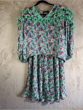 Vintage Diane Freis Original Floral Pleated Blouse Midi Skirt Set M/L