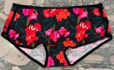 NEW Victoria Secret PINK Velvet Trim Cotton Shortie Panty Black Soft Floral XL