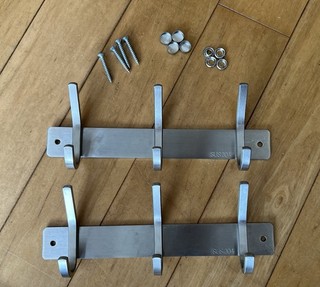 Coat Hooks Stainless Steel 2 x 3 Hooks Fittings/Screws Included Unused