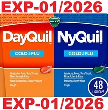 Vicks Dayquil Nyquil Cough Cold and Flu Relief 48 LiquiCaps SEE PIC 4 DATE