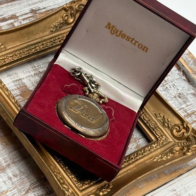Majestron Number 1 Dad Pocket Watch Gold Tone Swiss Made Vintage with Box