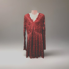 Ladies Boohoo Burgundy Wine Red Lace Skater Dress V Neck Lined Size 16T BNWT