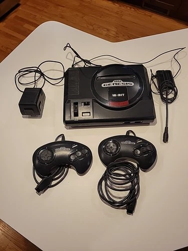 Vintage Sega Genesis  Video Game Console Black 1601 With 2 Controllers