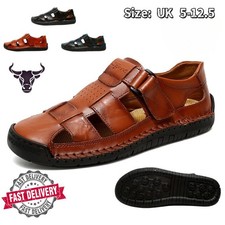 Men Casual Closed Toe Leather Sandals Outdoor Fisherman Adjustable Summer Shoes