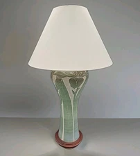 Art Nouveau 24" Incised Stoneware Iris Lamp