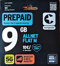 Congstar Prepaid Allnet Flat M Handy german SIM Karte 10€ Guthaben D1 Telekom
