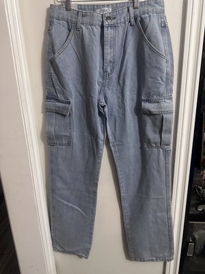 D Rock Jeans Womens 11 Light Blue Cargo High Rise Straight Leg Casual Relaxed 