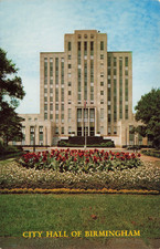 CITY HALL BUILDING WITH FLOWERS IN BLOOM POSTCARD BIRMINGHAM AL ALABAMA 1950s