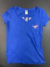 Victoria's Secret Pink Small Blue Logo T-Shirt Vneck Small SMU 11