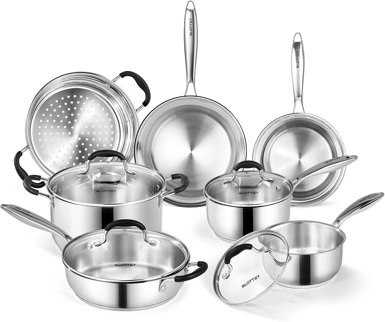 11-Piece Stainless Steel Cookware Set with Steamer, Induction & Dishwasher Safe