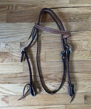 Light Brown Western Headstall with Silver Accents - Horse Sized - Tie Bit Ends