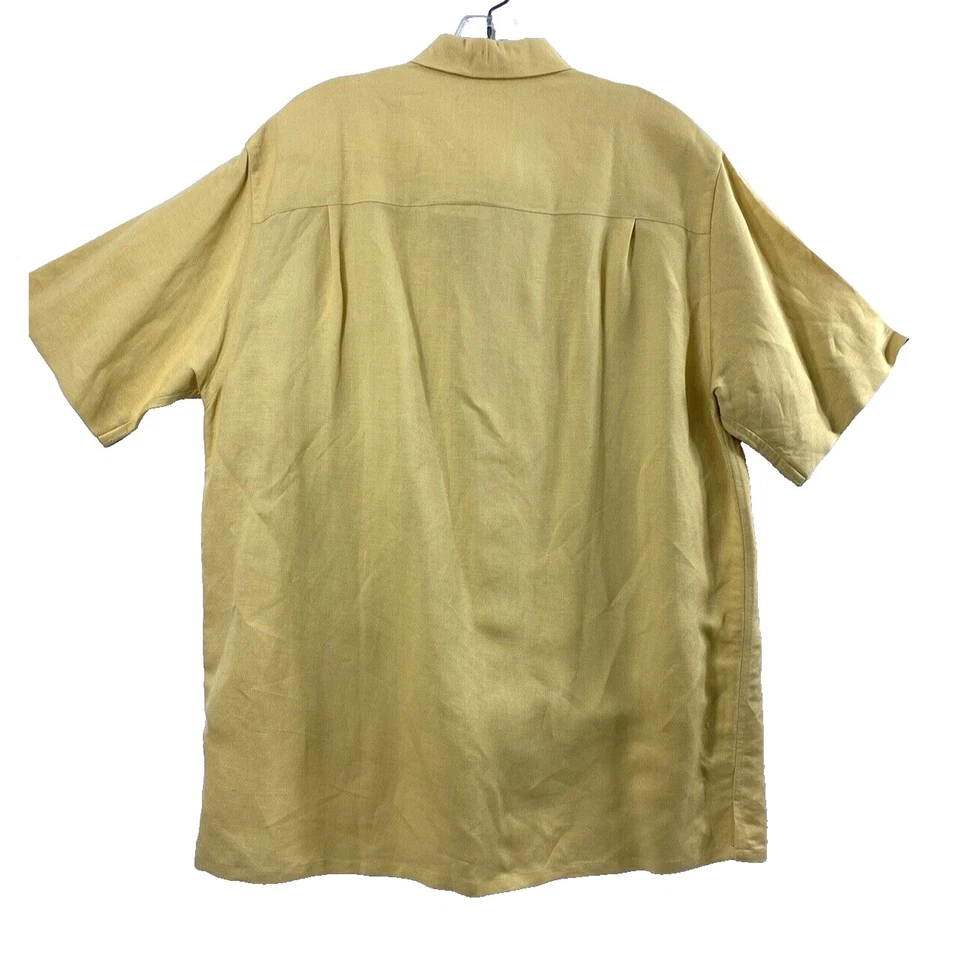 Vtg J Ferrar Shirt Men Medium Butter Yellow Linen Blend Rockabilly Hong Kong NOS - Image 2 of 4