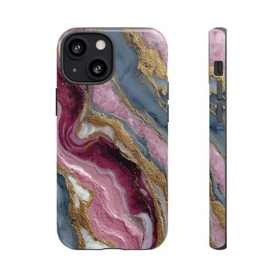 For iPhone / Galaxy / Pixel | Phone Ink Case - Pink Magenta Marble Gold Stone