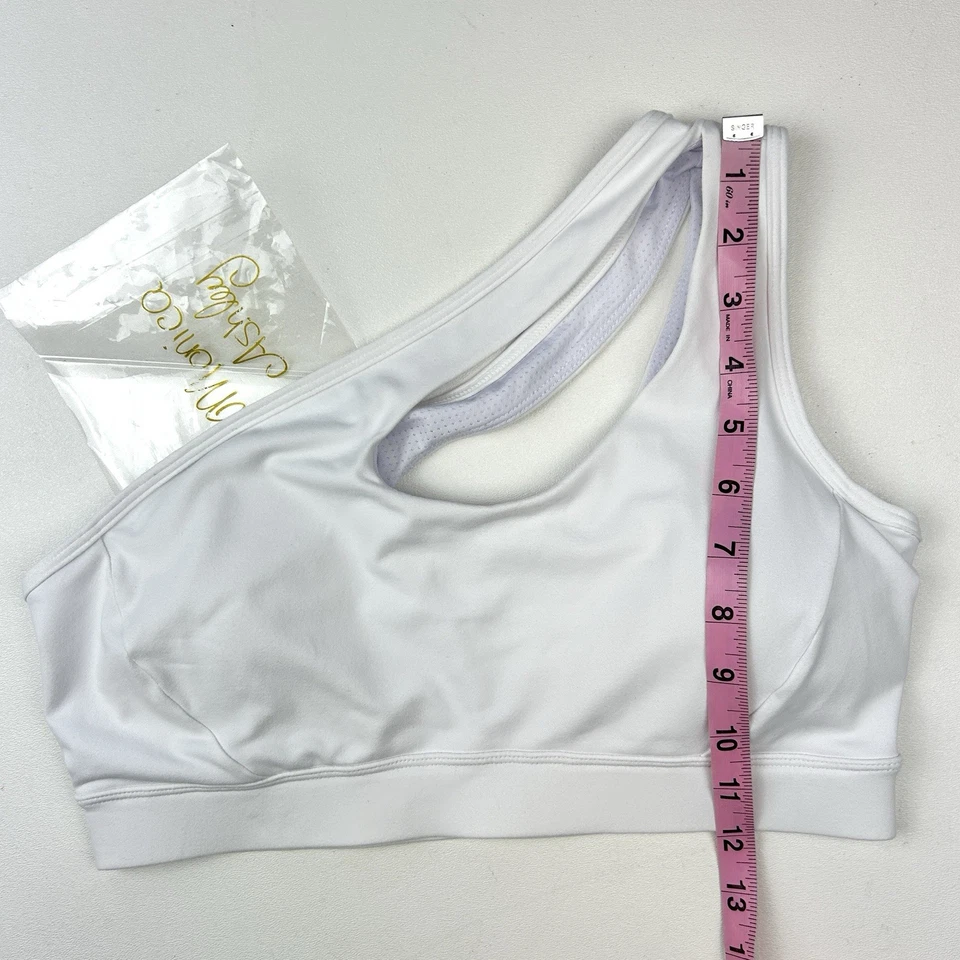 Sujetador deportivo blanco de un hombro para mujer Top de yoga, acolchado de copa moldeado extraíble usado en excelente estado Foto 3 de 4