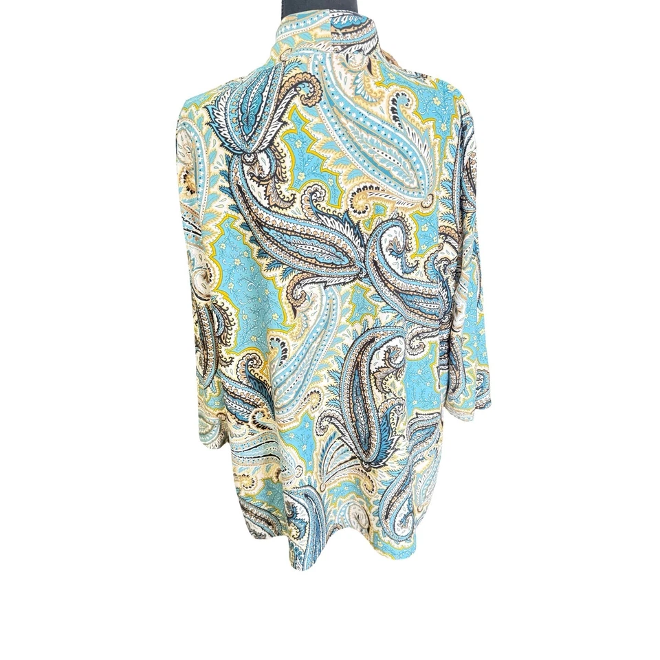 Ellen Weaver 佩斯利印花纽扣前开衫夹克波西米亚 2X — 第 2/4 张图片