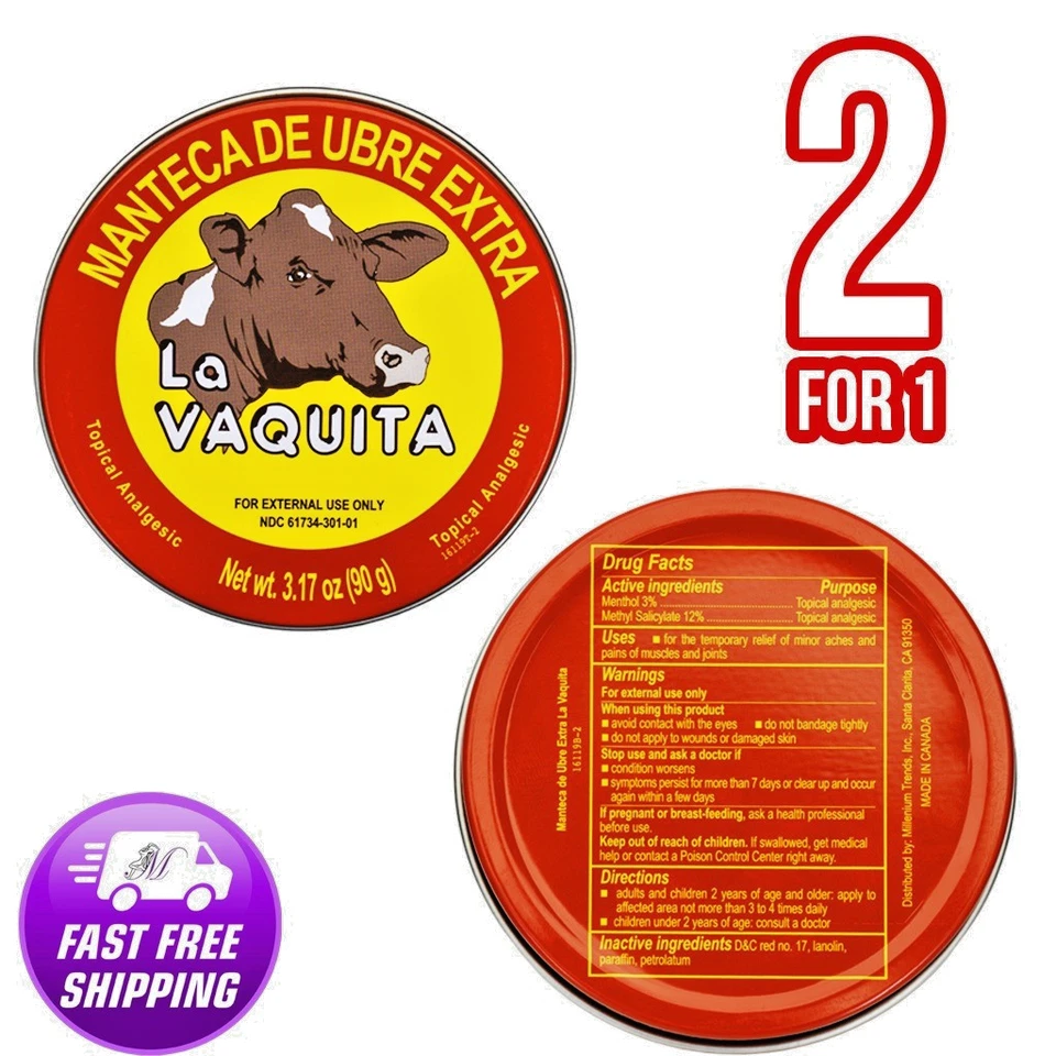 2 Pack La Vaquita Extra Strength Udder Balm Manteca Ubre De Vaca Pain Relief  - Image 2 of 2