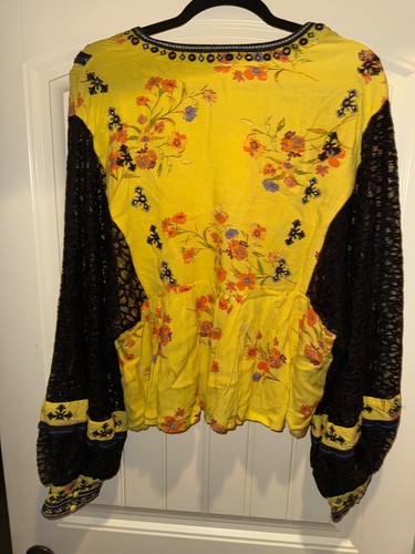 Free People Blossom Top Retail$148Balloon Sleeve Patchwork Boho Waffle Women’s S - Picture 2 of 2