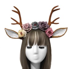 Handmade Floral Fairy Deer Horn Ear Antlers Headband Cosplay Halloween Headpiece