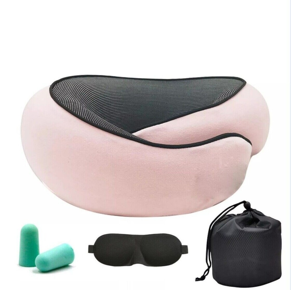 Memory Foam Travel Neck Pillow with 40oz Rose Car Tumbler Essentials  