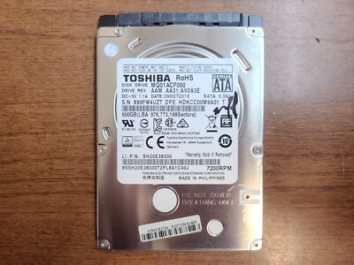 ORIGINAL! TOSHIBA 500GB 7200RPM SATA in HDD HARD DRIVE MQ01ACF050  SH20E38330