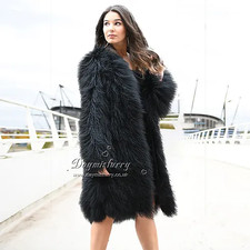 Mongolian Lamb Wool Long Coat In Black
