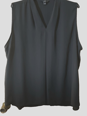 GNW Womens Plus 3X Black V Neck Sleeveless Semi Sheer Top Blouse Goth Minimalist