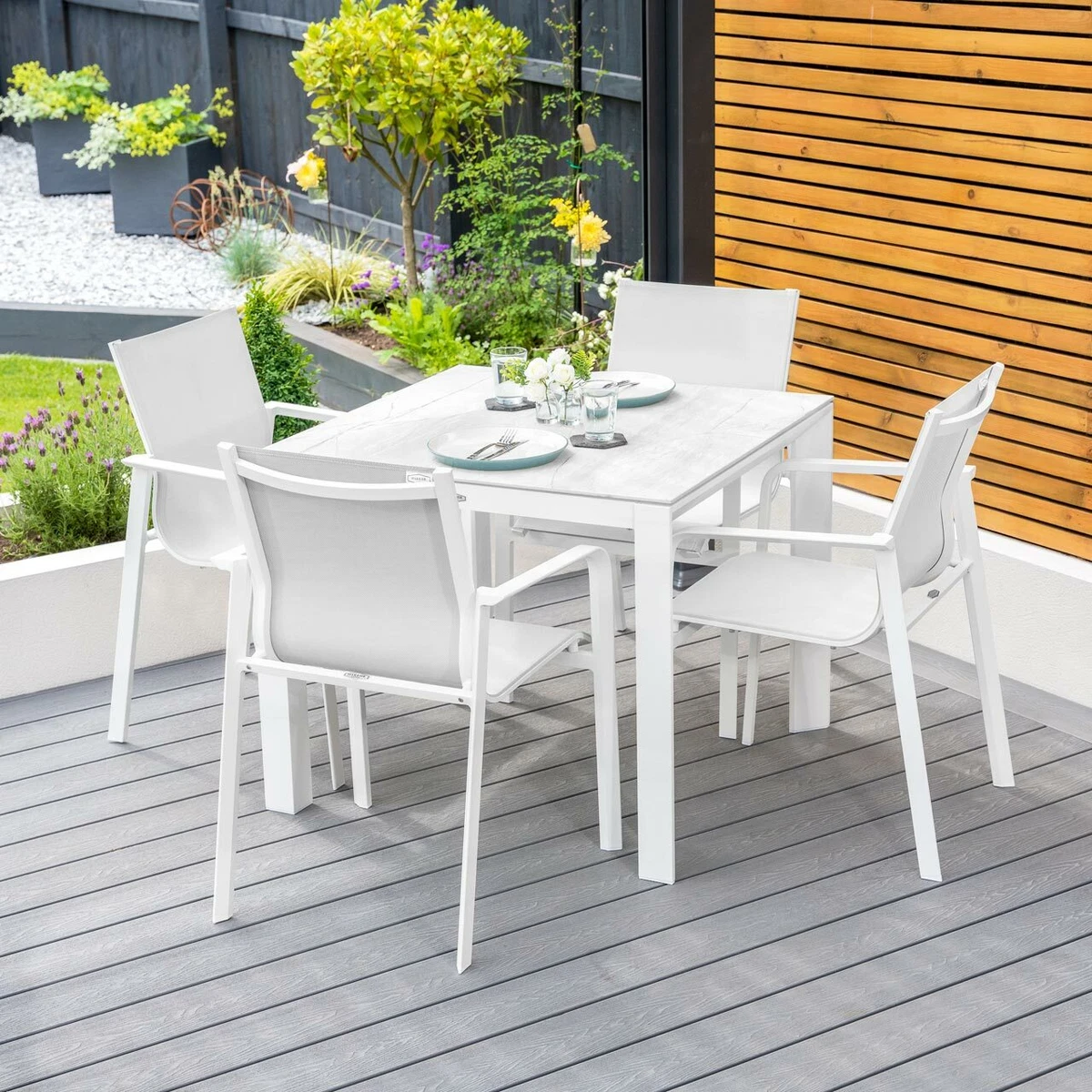 Harrier Luxury Outdoor Dining Table Chairs 3 SIZES 4 8 Seats White Grey