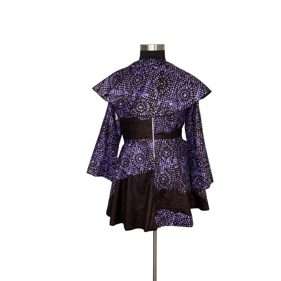 Púrpura Ankara XL 1X Peplum Top Túnica Chaqueta Vestido Batik Arte Para Usar Hecho a Mano Foto 3 de 4