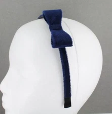Navy Blue velvet velour headband side bow hair band grip teeth 3/8" wide dressy