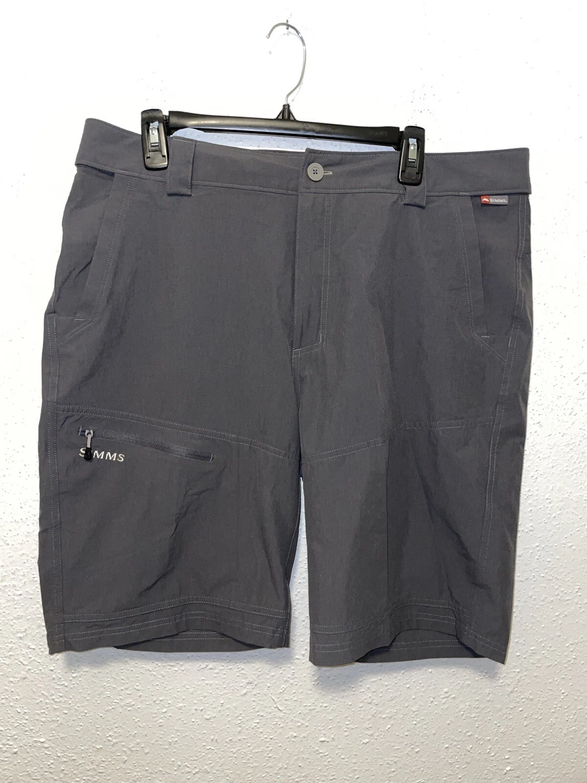 Men’s Simms Fishing Size L Grey Caro 10’ Stretch Watch Band Nylon Shorts