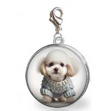 Bichon Frisé Puppy Dog Glass Top Clip On Charm Zipper Pull Bracelet Purse Charm