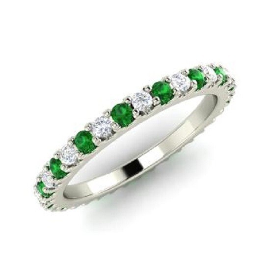 0.72 Ct Natural Emerald & Diamond 14K White Gold Eternity Band