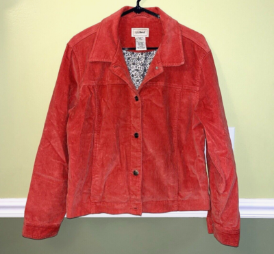 Bean Women’s M Coral Orange Corduroy Button Up Lined Jean Jacket