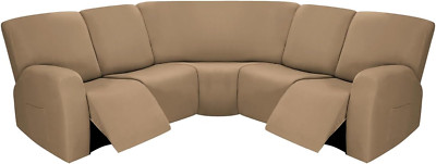 Extra Large Stretch Sofa Covers for Reclining L Shape Couches, Camel