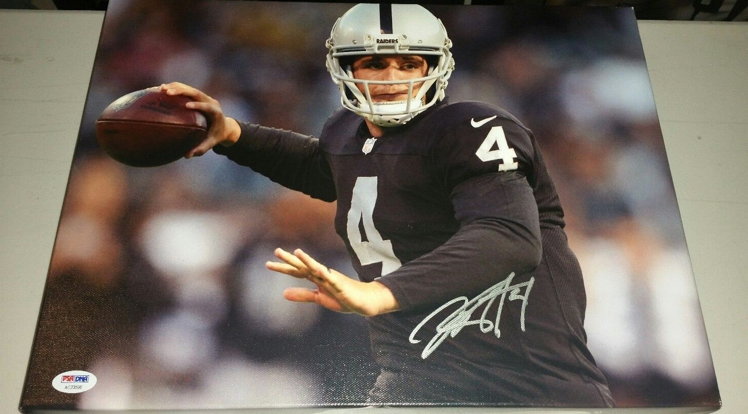 Derek Carr Autographed Signed Oakland Raiders 12 x 16 Framed Canvas PSA/DNA COA # 1 