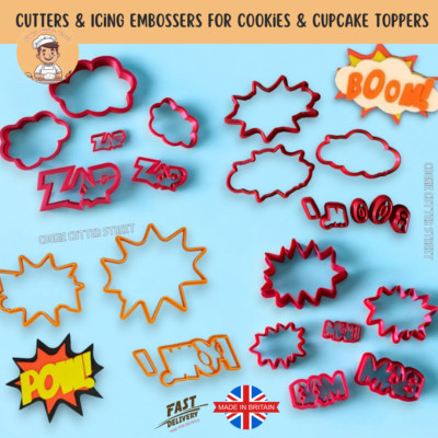 Comic Book Sound Effect Cookie Cutters | POW! BOOM! ZAP! BAM! Icing Stamps