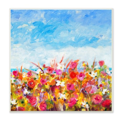 Stupell Bold Summer Blooming Flower Field Under Cloudy Sky Blue 12 x 12