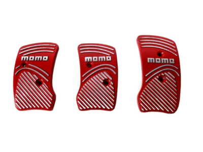 Momo Style Red Silver Aluminum Non Slip Gas Brake Pedal Pad Manual Car 3 PCS