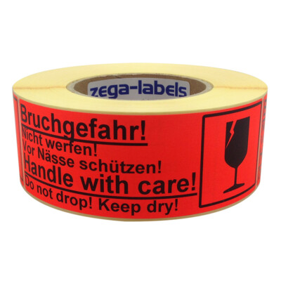 Versandetiketten Rolle - Bruchgefahr! Handle with care! - 500 Aufkleber 150x50mm
