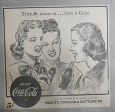 Coca-Cola ad: Fantastic  Artwork! from 1940's 7 x 7 inches "Friendly Moment"