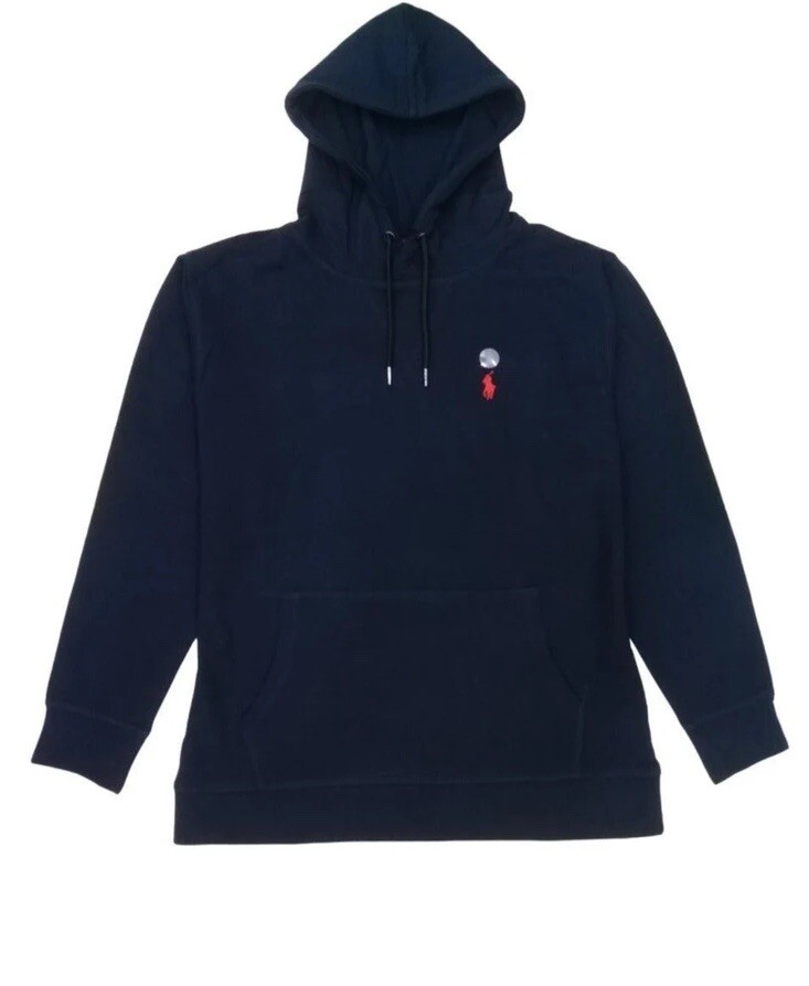 Polo Ralph Lauren in pile con cappuccio nera autentica nuova con etichette con pony grande