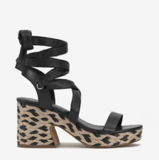 New Vince Camuto Roreka Espadrille Sandal Black White leather ankle straps 6.5