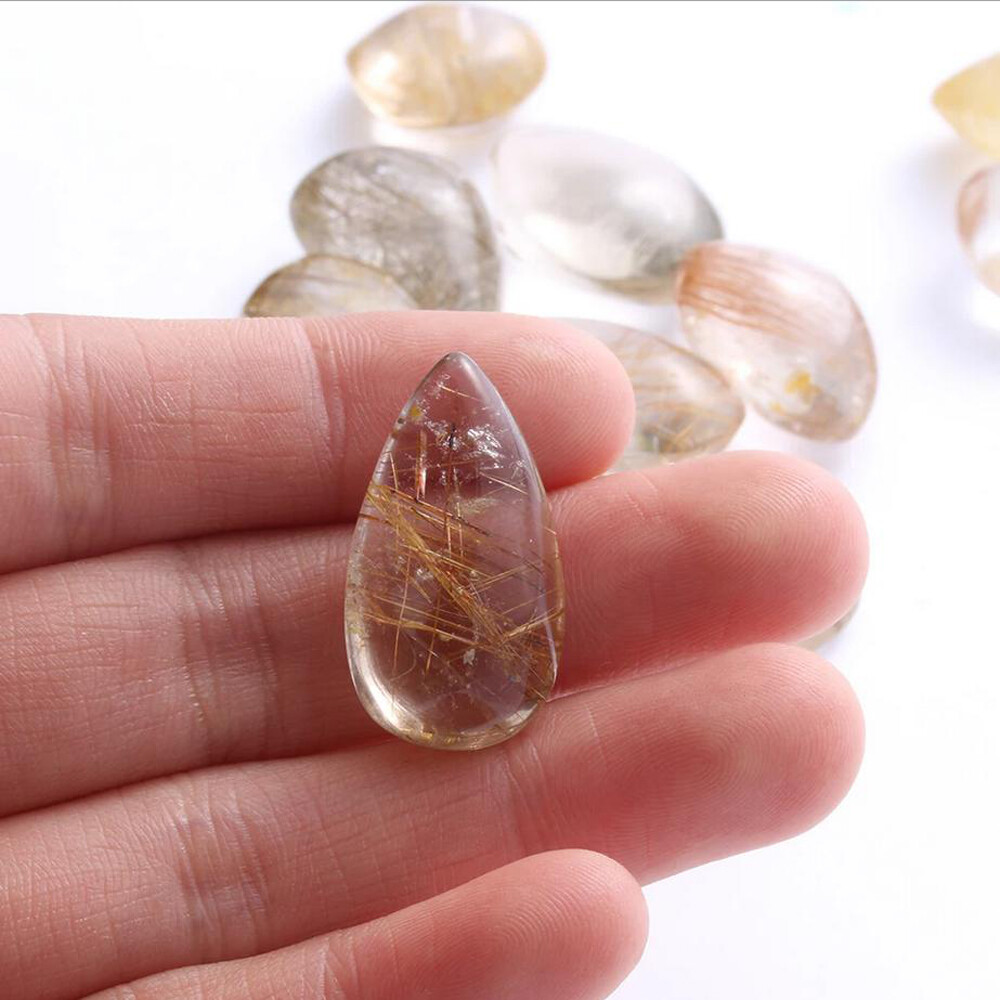 Natural Citrine Rutilated Quartz Crystal Pendant DIY Hairstone Mineral Specimen