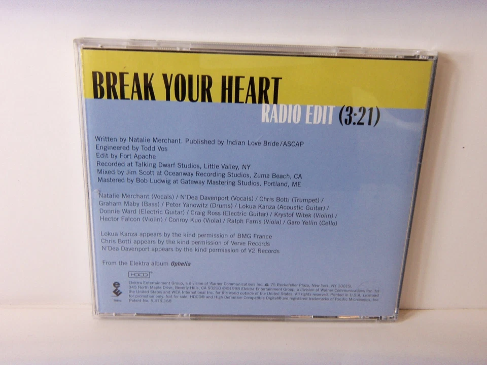PROMO CD SINGLE - NATALIE MERCHANT "BREAK YOUR HEART" RADIO EDIT 1998 - Image 3 of 3