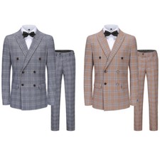 Men's Slim-Fit 2PC Double Breasted Glen Plaid Suit