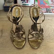 Vintage Women's Prada Milano Leather Gold Leaf High Heels Size 35.5 EU / 5 US